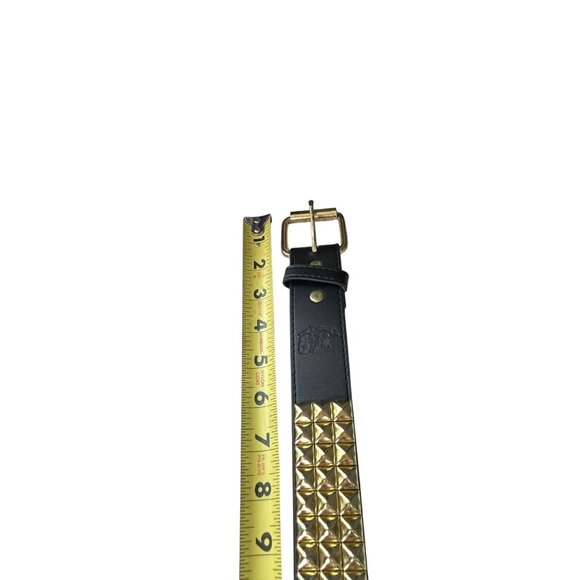 Body Punks Belt Pyramid Studded Leather Black Gold 3 Row 46 in long - Picture 4 of 11